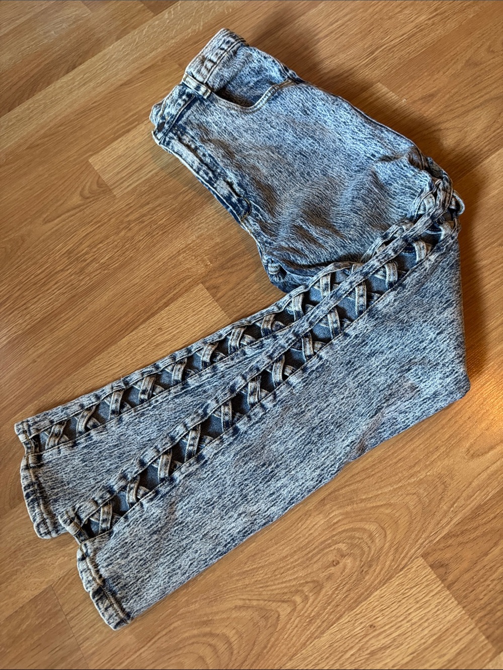 VTG Frederick's of Hollywood 80s 90s Cutout Lace Up Acid Wash Jeans Made in USA